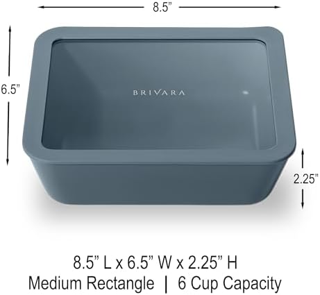 Glass Food Storage Container with Lid, 6-Cup Medium Rectangle | Microwave-Safe Airtight Lid, Oven-Safe Ceramic-Coated Glass | Zero Plastic, No PFAS/PFOA/BPA, Reusable [Dusk]