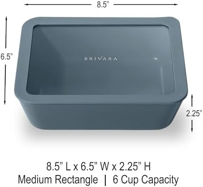 Glass Food Storage Container with Lid, 6-Cup Medium Rectangle | Microwave-Safe Airtight Lid, Oven-Safe Ceramic-Coated Glass | Zero Plastic, No PFAS/PFOA/BPA, Reusable [Dusk]
