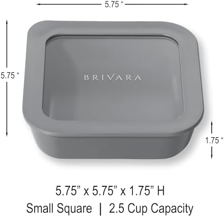Glass Food Storage Container with Lid, 2.5-Cup Small Square | Microwave-Safe Airtight Lid, Oven-Safe Ceramic-Coated Glass | Zero Plastic, No PFAS/PFOA/BPA, Reusable [Smoke]