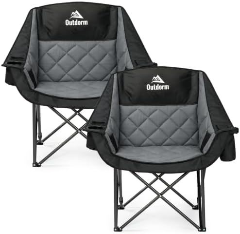 2 Pack Oversized Camping Chairs for Adults, Support 450 lb Each, Black