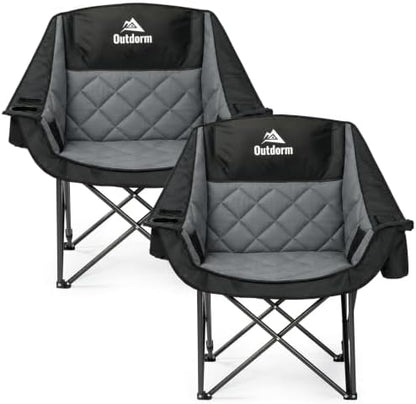 2 Pack Oversized Camping Chairs for Adults, Support 450 lb Each, Black