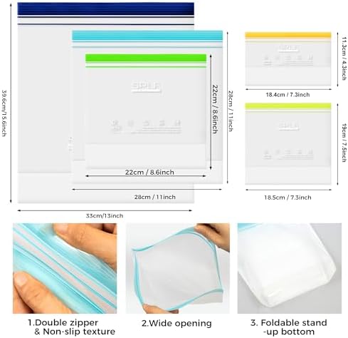 SPLF 20 Pack Reusable Snack Bags Dishwasher Microwave Safe