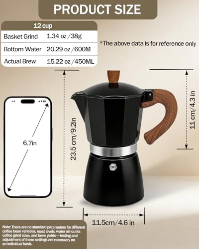 Coffee Maker Stovetop Espresso Maker 12 Cup Aluminum Moka Pot Percolator 20oz 600ml Easy Brewing for Electric Ceramic Stoves Home Camping Italian Cuban Café Classic Black