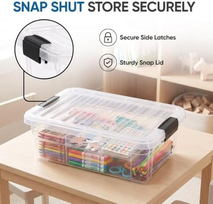 Superio 7.4 Quart Clear Plastic Storage Bin with Lid, Stackable Organizer Box, BPA-Free Storage Container for Home, Garage, School & Office, 1 Pack