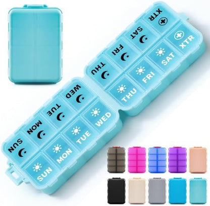 Foldable Portable 7 Day Pill Organizer 2 Times a Day, AM PM Weekly Pill Box