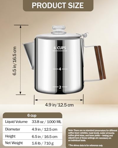 Coffee Maker 6 Cup Coffee Percolator 304 Stainless Steel Pot