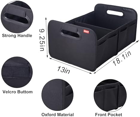 titiyiof Trunk Organizer For Suv & Sedan,Car Organizers and Storage, Waterproof Collapsible & Adjustable Straps,35L Sturdy Car Organization for Car Accessories, Tools,Sundries,2 Compartment（Black）