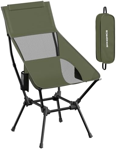 SONGMICS Camping Chair, Steel Frame, Supports 330.7 lb, 2 Storage Pockets
