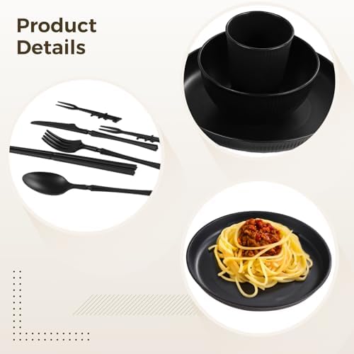 20 Pcs Wheat Straw Dinnerware Set for 4-6 People, Includes Plates, Bowls, Cups and Cutlery, Microwave and Dishwasher Safe, Break-Resistant Stackable Dishes for Home Kitchen, Dorm or Camping