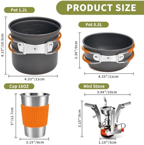 aiGear 8pcs Camping Cooking Set for 1-2 People with Pot Cutlery Stove Stand