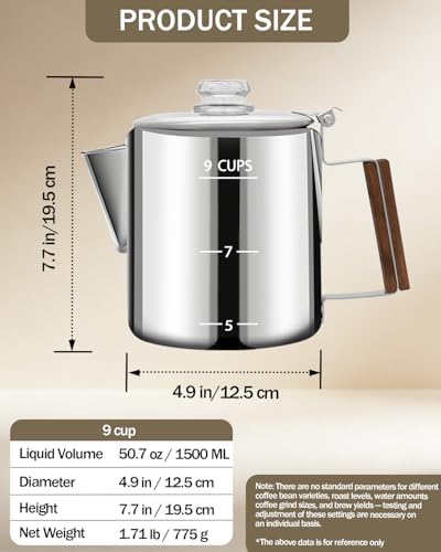 Coffee Maker 9 Cup Coffee Percolator 304 Stainless Steel Pot