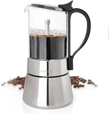 Mixpresso 9 Cup Greca Moka Pot, Glass Stovetop Espresso Maker