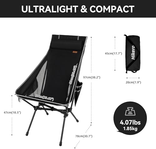 High Back Camping Chair for Adults, Folding Chair Supports 440 lbs, Lightweight Portable Backpacking Chair with Adjustable Pillow for Hiking & Camping