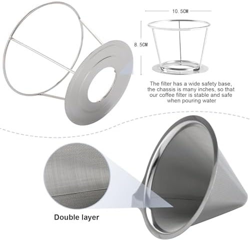 Pour Over Coffee Maker,Coffee Filter,Slow Drip Paperless Stainless Steel Cone Coffee Dripper(1-2 Cup)