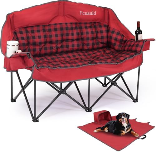 Padded Double Camping Chair Loveseat Oversized Camping Couch, Red