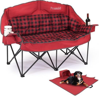 Padded Double Camping Chair Loveseat Oversized Camping Couch, Red