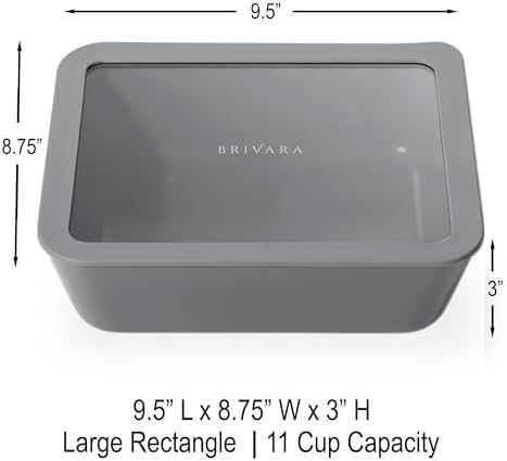 Glass Food Storage Container with Lid, 11-Cup Large Rectangle | Microwave-Safe Airtight Lid, Oven-Safe Ceramic-Coated Glass | Zero Plastic, No PFAS/PFOA/BPA, Reusable [Smoke]