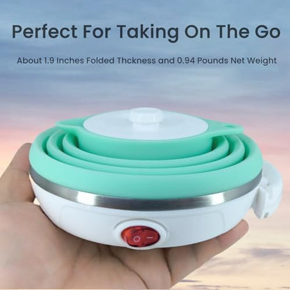 Travel Kettle, Portable Electric Kettle, Collapsible Tea Kettle Travel, Hot Water Boiler Electric, Food Grade Silicone, Auto Shut off and Keep Warm, 110V 555ml Green