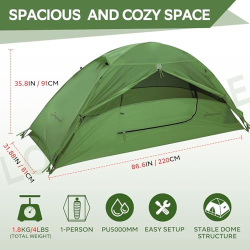 Clostnature 1/2/3/4 Person Lightweight Backpacking Tent, Easy Setup Tent