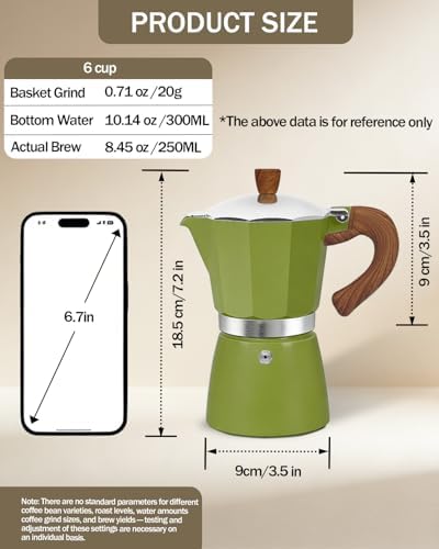 Coffee Maker Stovetop Espresso Maker 6 Cup Aluminum Moka Pot Percolator 10oz 300ml Easy Brewing for Electric Ceramic Stoves Home Camping Italian Cuban Café Classic Green