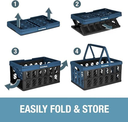 CleverMade Eco Collapsible Shopping Basket with Handles, 24L Stone, 3 Pack