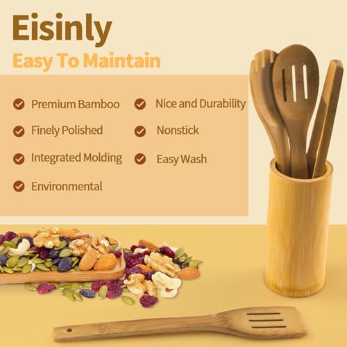 Eisinly 7-Piece Wooden Cooking Spoons,Durable Carbonized Bamboo Utensil Set