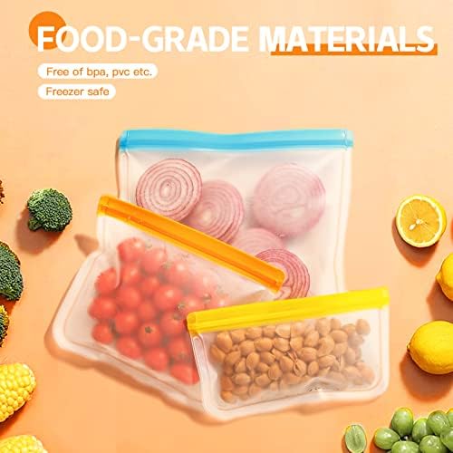 10 Pack Dishwasher Safe Reusable Bags, Silicone, Leakproof, BPA Free, Reusable Food Storage Bags for Lunch, Marinate, Freeze, Travel (Grey) - 3 Gallon, 3 Snack, 4 Sandwich