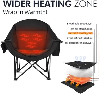 Heated Oversized Camping Chair - Heavy Duty Padded Comfy Warm Outdoor Chair