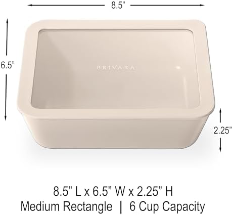 Glass Food Storage Container with Lid, 6-Cup Medium Rectangle | Microwave-Safe Airtight Lid, Oven-Safe Ceramic-Coated Glass | Zero Plastic, No PFAS/PFOA/BPA, Reusable [Crema]