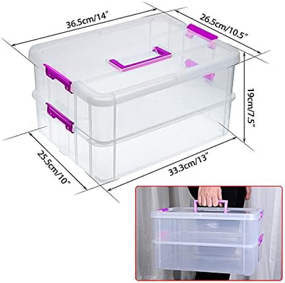 JUXYES 2-Tiers Plastic Stack Carry Storage Containers Box wih Handle Lids