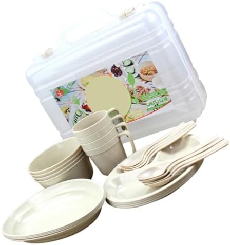 Portable for Set Kit Mess Camping Tableware 24pcs Plastic with Plates, Bowls, Cups, and Utensils Lightweight and Extremely Safe Outdoor and Indoor Use for Adults