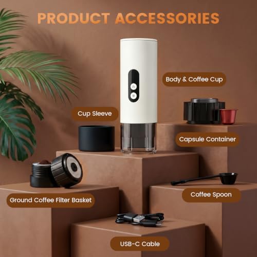 Electactic Portable Coffee Maker Self-Heating with 9000mAh Battery, Travel Coffee Maker for Ground Coffee & Nespresso Pods, Portable Espresso Maker for Travel, Camping, RV, Gym