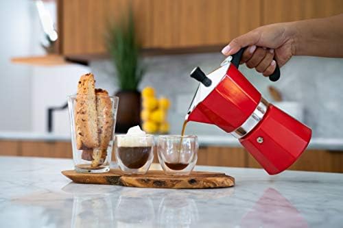 Bellemain Stovetop Espresso Maker, Italian Moka Pot, 3-Cup Red