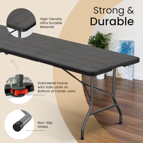 10 PACK of 8 Feet Foldable Table with Built in Handle & Steel Legs | 8 FT Heavy Duty Portable | Perfect for Party, Dining, Wedding, Events, Picnic Indoor, Outdoor, Camping, Temporary - 8 Foot