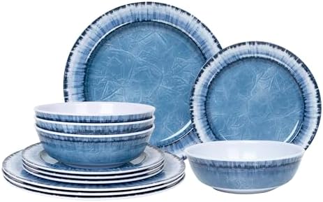 AELS Melamine Dinnerware Set of 12 Pcs Dinner Dishes Set for Indoor and Outdoor Use, Dishwasher Safe, Lightweight Unbreakable, Navy Blue