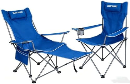 2 Pack Adjustable Folding Camping Chairs with Detachable Footrest and Headrest, Lightweight and Portable, Ideal for Hiking, Travel, Fishing and Outdoor Activities (Blue)