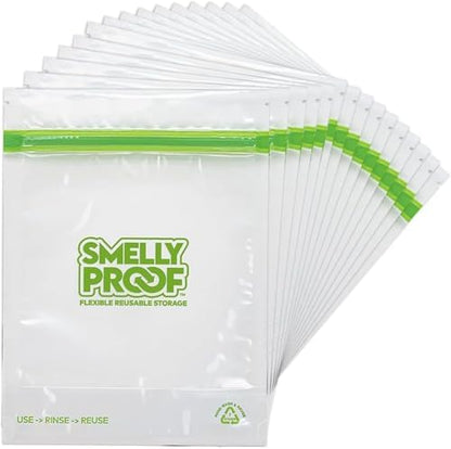 Smelly Proof 15 x Expandable Stand & Fill REUSABLE Storage Bags for Food Designed & Mfg in US, BPA FREE, NO PEVA, Reusable Sandwich Bags, Dishwasher-Safe, Clear 3 mils STAND UP 6.5" x 7.5" - 15pk