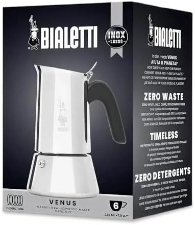 Bialetti - Venus Induction, Stovetop Coffee Maker, Suitable for all Types of Hobs, Stainless Steel, 6 Cups (7.9 Oz), Silver