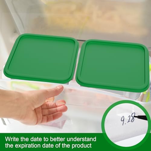 FoldTier 2 Pieces Square Food Storage Containers Polycarbonate Clear Food Container with Lid Commercial Food Storage with Graduations for Commercial Kitchen Dough Marinating Meat(Green, 6 Qt)