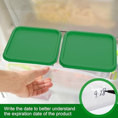 FoldTier 2 Pieces Square Food Storage Containers Polycarbonate Clear Food Container with Lid Commercial Food Storage with Graduations for Commercial Kitchen Dough Marinating Meat(Green, 6 Qt)