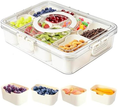 Snackle Box Container, Divided Serving Tray with Lid and Handle, 8 Compartment Portable Snack Box Containers, Clear Storage Organizer for Fruit Candy Nuts Veggie, Perfect for Road Travel Party