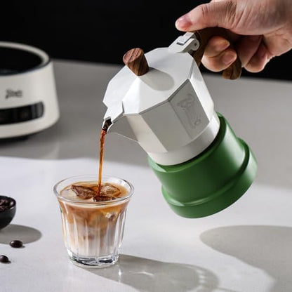 Bincoo Espresso Maker Stovetop,Camping Moka Pot 2 Cup/120ML,Stove Top Espresso Italian Coffee Maker,Easy to Use (White-green)
