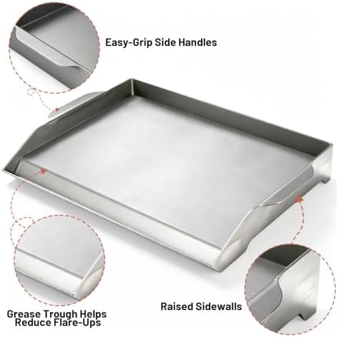 Upgraded 19"x13" Oil-Seasoned Cast Iron Griddle, 2.56" High Sidewalls, Portable Nonstick Flat Top with Dual Handles, Universal for Gas Grill & Camping Stove