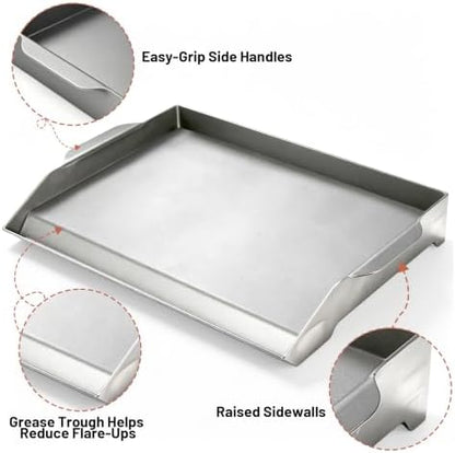 Upgraded 19"x13" Oil-Seasoned Cast Iron Griddle, 2.56" High Sidewalls, Portable Nonstick Flat Top with Dual Handles, Universal for Gas Grill & Camping Stove