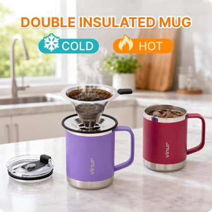 Pour Over Coffee Maker-12 oz Insulated Mug with Stainless Steel Filter