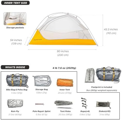 Wander Hawk 1-2 Person Backpacking Tent, Lightweight 1 Person / 2 Person Tent for Bikepacking Backpacking Camping & Hiking