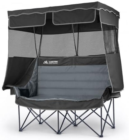 Huskfirm Double Camping Chair with Canopy Shade Folding Camping Couch Black