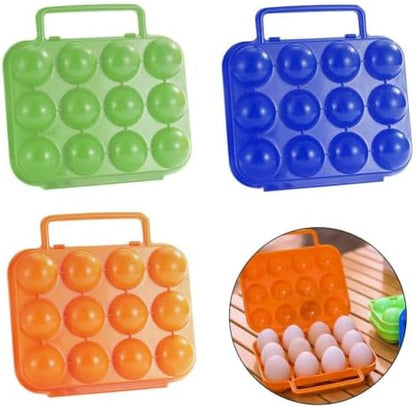 Portable Egg Holder 12 Grid Plastic Storage Box Carrier Container Case with Handle for Outdoor Camping Picnic Backpacking Hiking Kitchen RV Travel Food Storage Organizers(Green)
