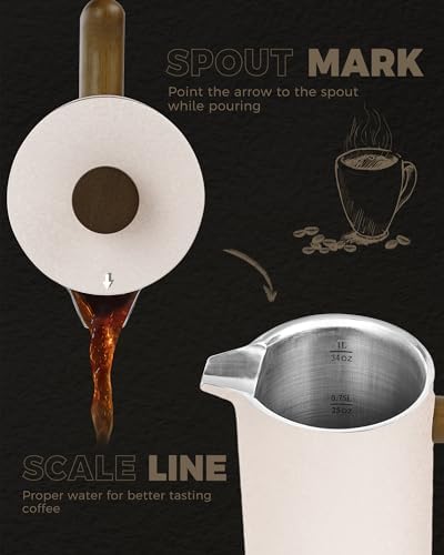 POLIVIAR French Press Coffee Maker, 34 oz