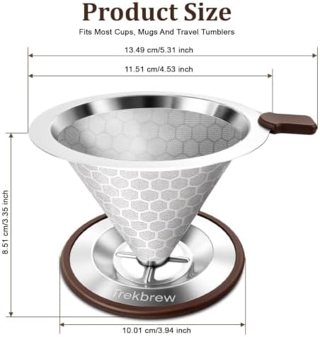 Pour Over Coffee Dripper, Stainless Steel Coffee Filter 600 Mesh Ultra-Fine,Paperless Reusable Coffee Filter,1-2 Cup Portable Single Serve Coffee Maker for Home Office Travel